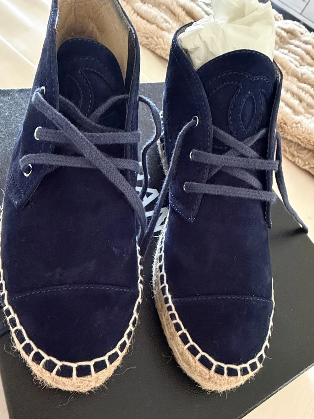 Women Navy Suede Espadrille high top Lace-UpShoes
